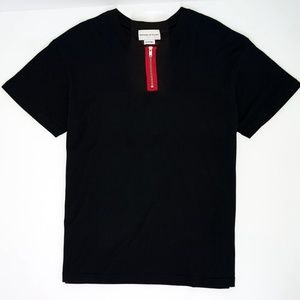 black tshirt with red zipper detail